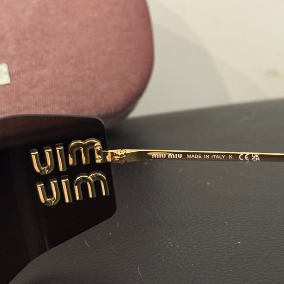 Miu Miu Oversized Brown Shield Sunglasses Gold Detail main image 5